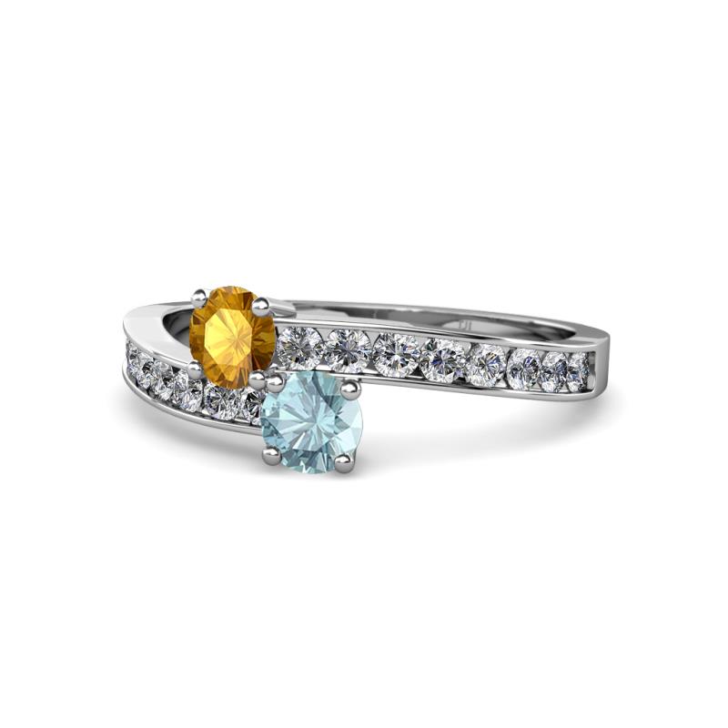 Olena Citrine and Aquamarine with Side Diamonds Bypass Ring 