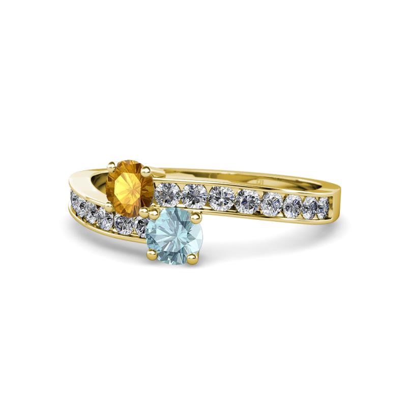 Olena Citrine and Aquamarine with Side Diamonds Bypass Ring 