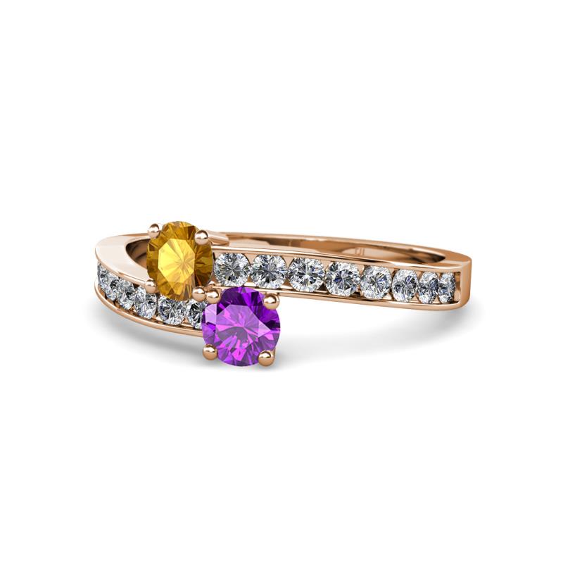 Olena Citrine and Amethyst with Side Diamonds Bypass Ring 