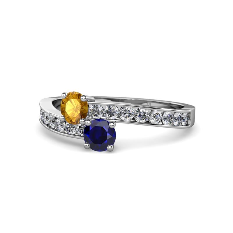 Olena Citrine and Blue Sapphire with Side Diamonds Bypass Ring 
