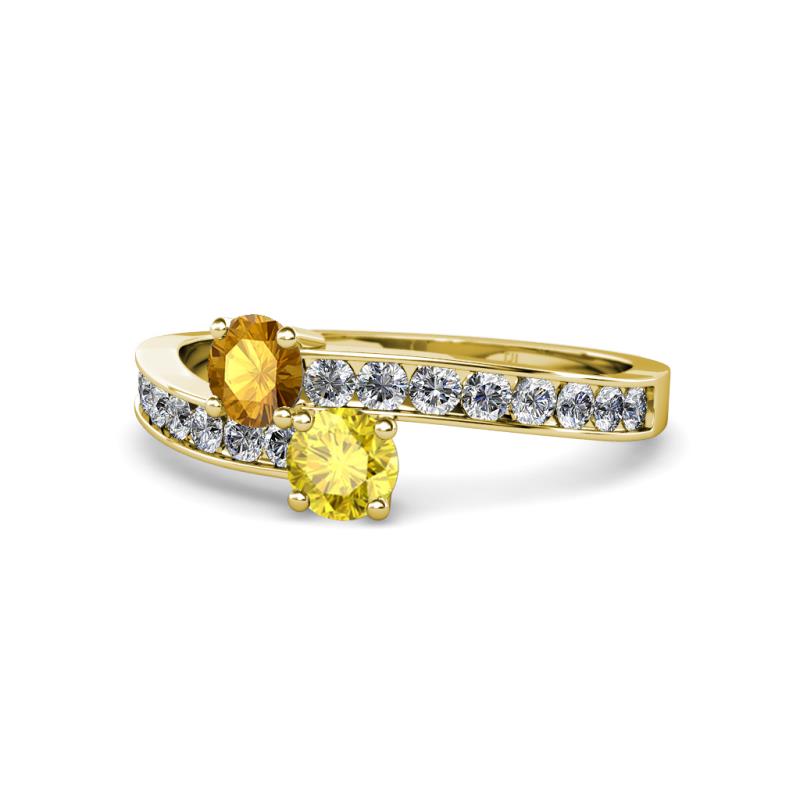 Olena Citrine and Yellow Sapphire with Side Diamonds Bypass Ring 
