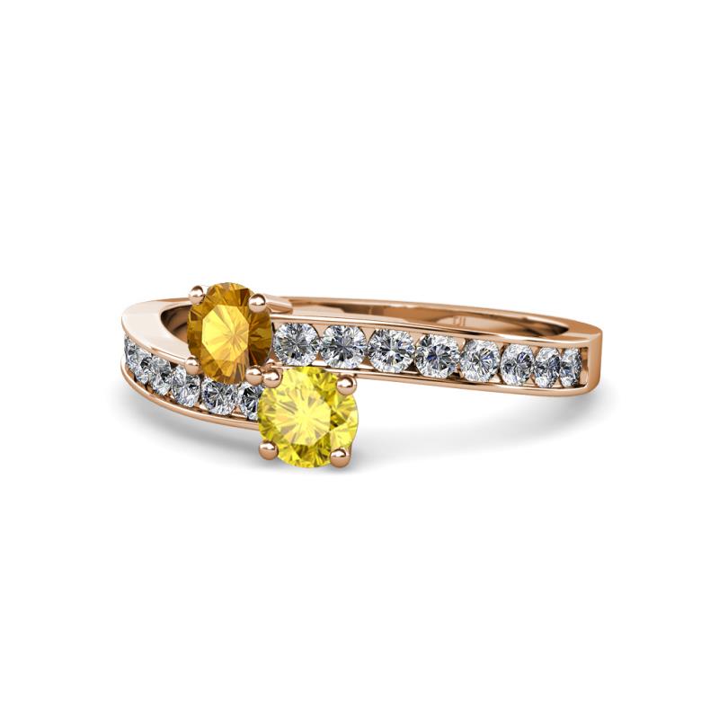 Olena Citrine and Yellow Sapphire with Side Diamonds Bypass Ring 