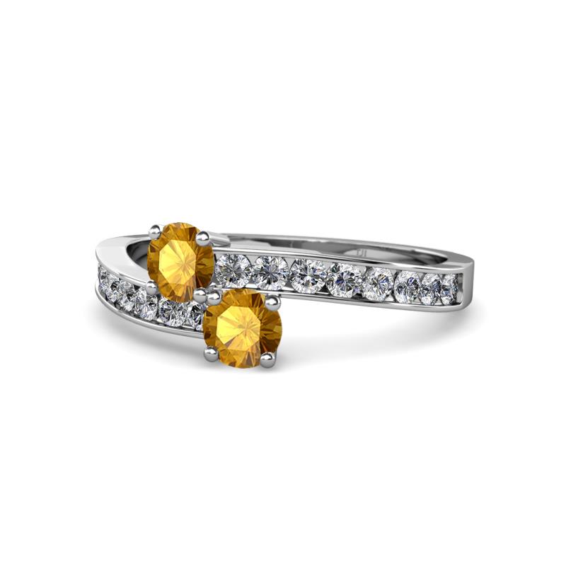 Olena Citrine with Side Diamonds Bypass Ring 
