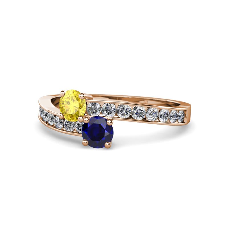 Olena Yellow and Blue Sapphire with Side Diamonds Bypass Ring 