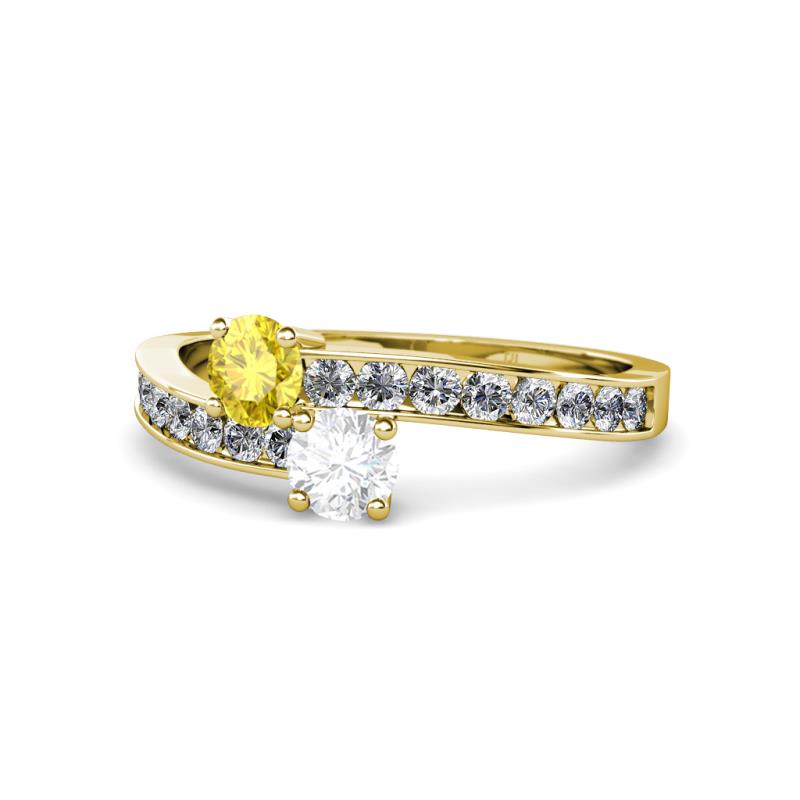 Olena Yellow and White Sapphire with Side Diamonds Bypass Ring 