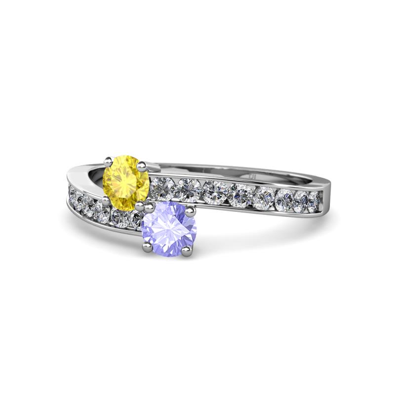 Olena Yellow Sapphire and Tanzanite with Side Diamonds Bypass Ring 