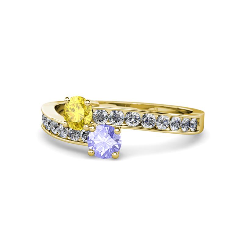 Olena Yellow Sapphire and Tanzanite with Side Diamonds Bypass Ring 