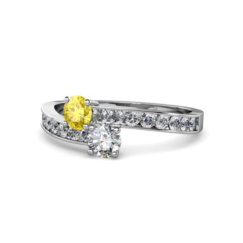Olena Yellow Sapphire and Diamond with Side Diamonds Bypass Ring 