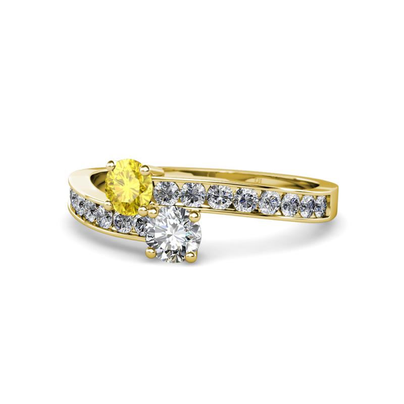 Olena Yellow Sapphire and Diamond with Side Diamonds Bypass Ring 
