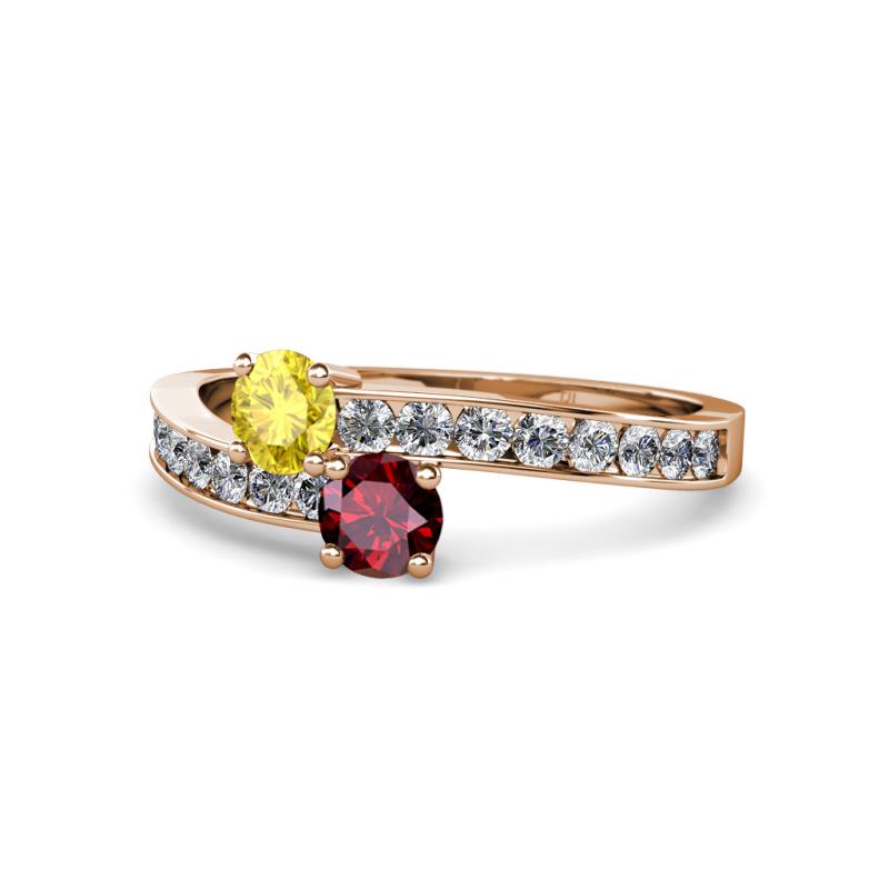 Olena Yellow Sapphire and Ruby with Side Diamonds Bypass Ring 