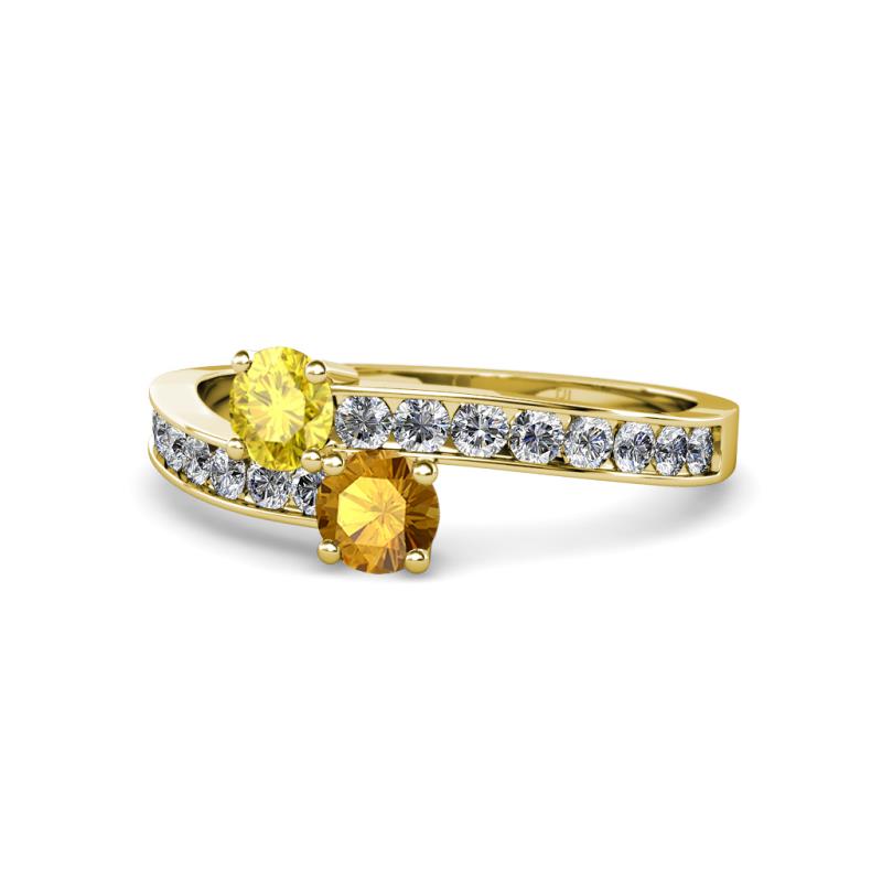 Olena Yellow Sapphire and Citrine with Side Diamonds Bypass Ring 
