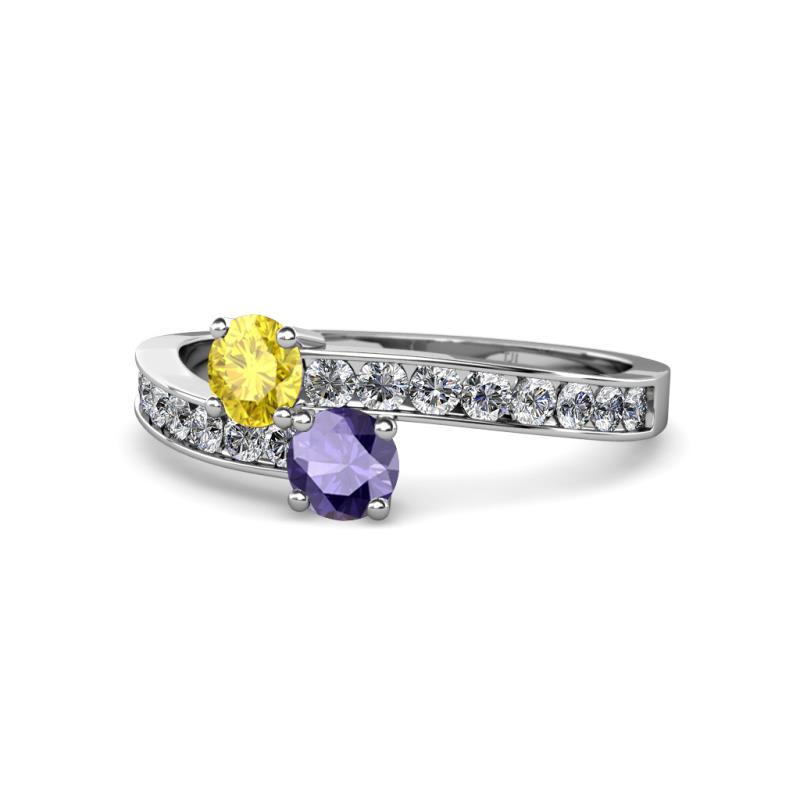 Olena Yellow Sapphire and Iolite with Side Diamonds Bypass Ring 