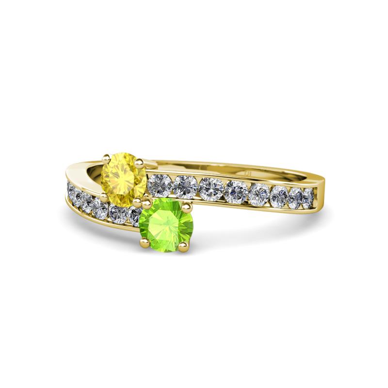 Olena Yellow Sapphire and Peridot with Side Diamonds Bypass Ring 