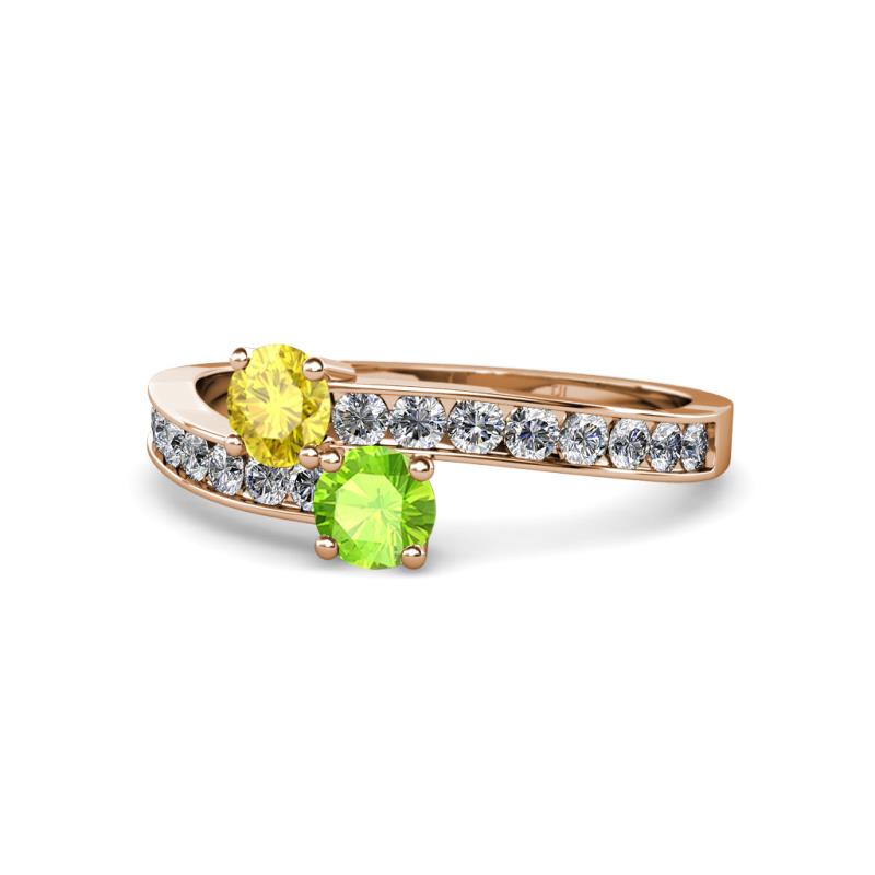 Olena Yellow Sapphire and Peridot with Side Diamonds Bypass Ring 