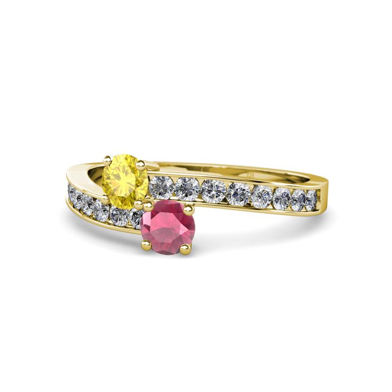 Olena Yellow Sapphire and Rhodolite Garnet with Side Diamonds Bypass Ring 