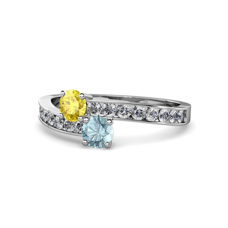 Olena Yellow Sapphire and Aquamarine with Side Diamonds Bypass Ring 