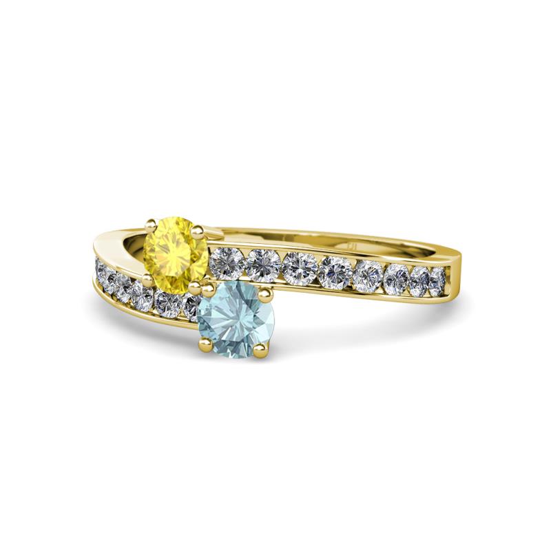 Olena Yellow Sapphire and Aquamarine with Side Diamonds Bypass Ring 