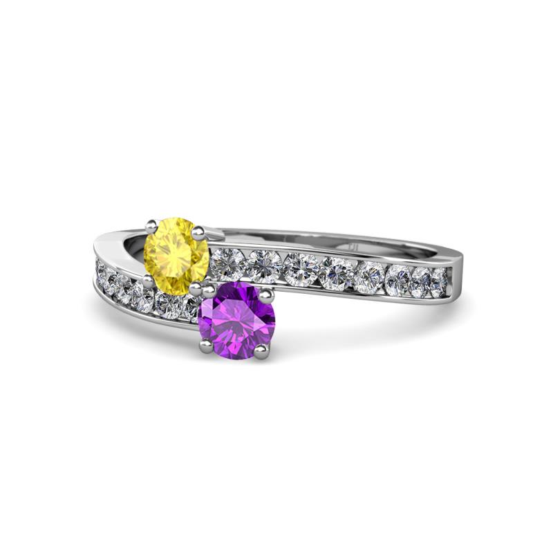 Olena Yellow Sapphire and Amethyst with Side Diamonds Bypass Ring 