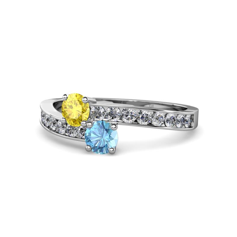 Olena Yellow Sapphire and Blue Topaz with Side Diamonds Bypass Ring 