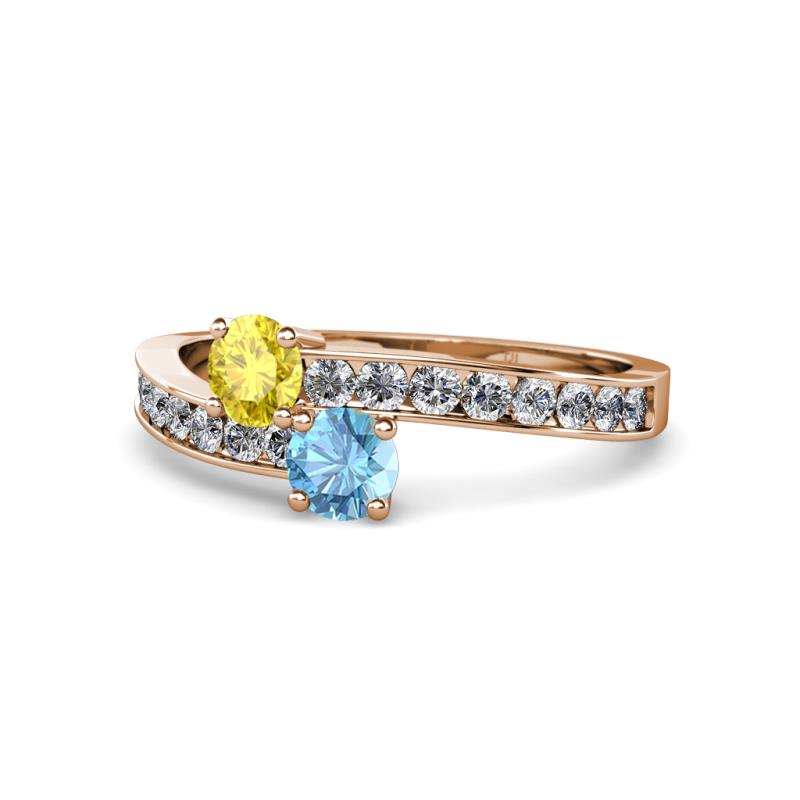 Olena Yellow Sapphire and Blue Topaz with Side Diamonds Bypass Ring 
