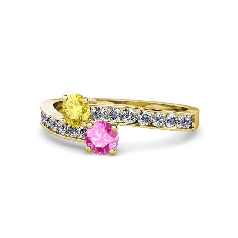 Olena Yellow and Pink Sapphire with Side Diamonds Bypass Ring 