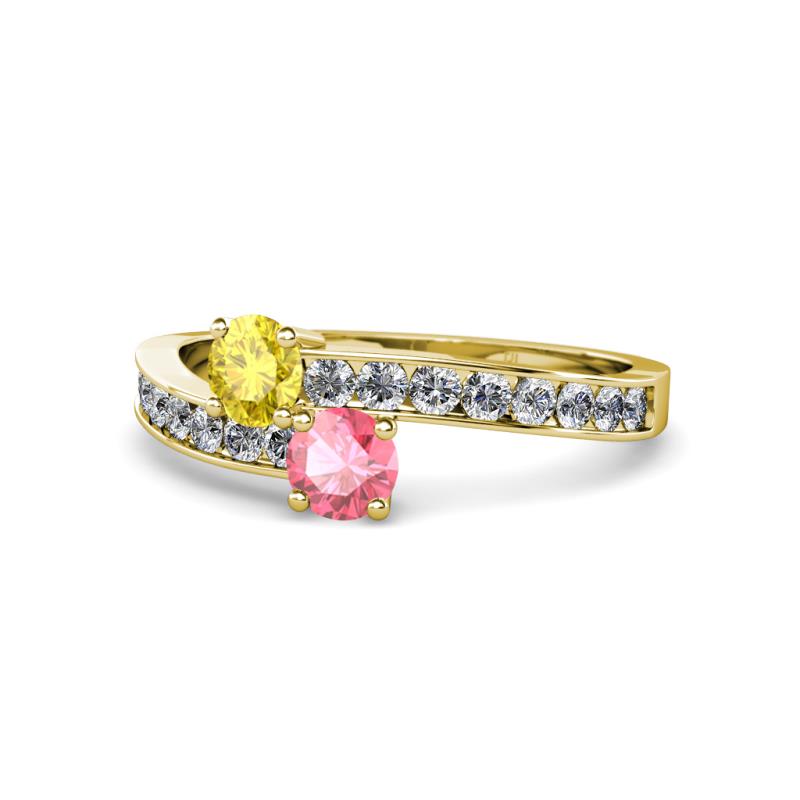 Olena Yellow Sapphire and Pink Tourmaline with Side Diamonds Bypass Ring 