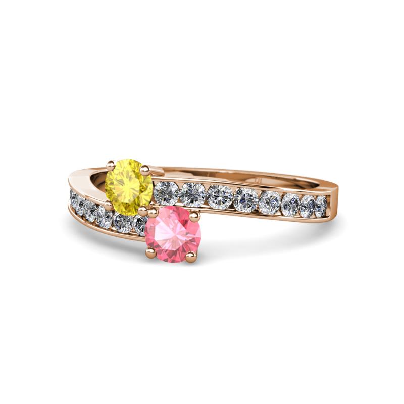 Olena Yellow Sapphire and Pink Tourmaline with Side Diamonds Bypass Ring 