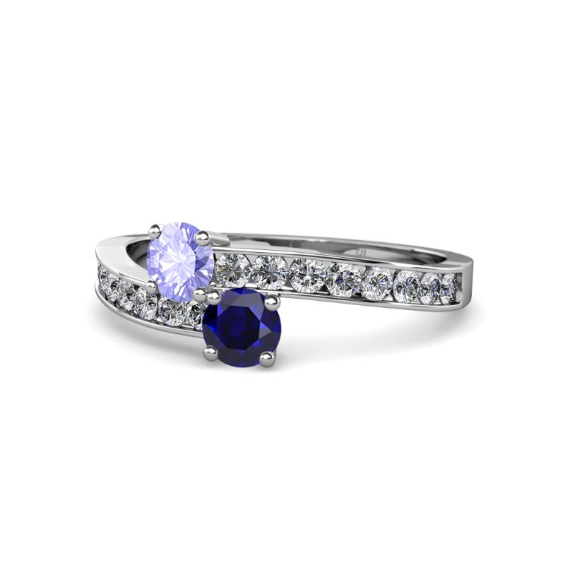 Olena Tanzanite and Blue Sapphire with Side Diamonds Bypass Ring 