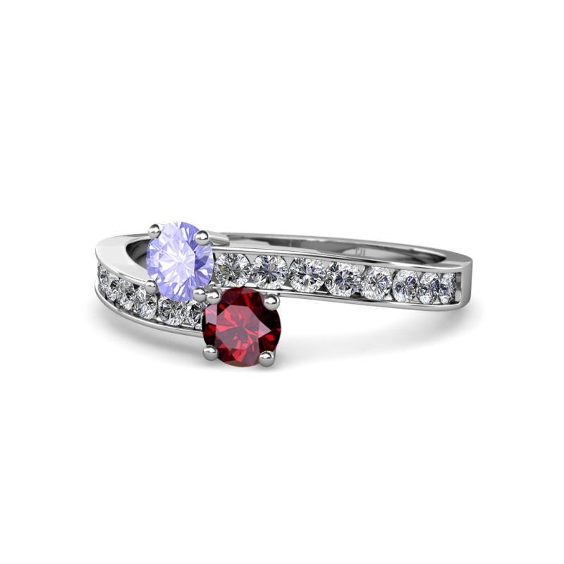 Olena Tanzanite and Ruby with Side Diamonds Bypass Ring 