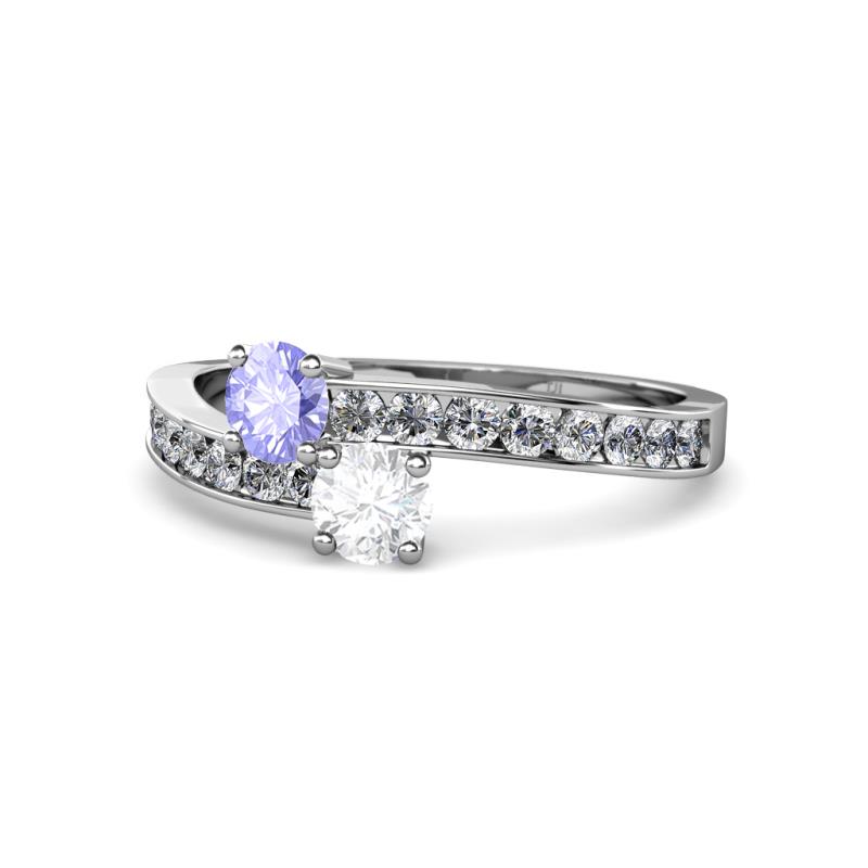 Olena Tanzanite and White Sapphire with Side Diamonds Bypass Ring 