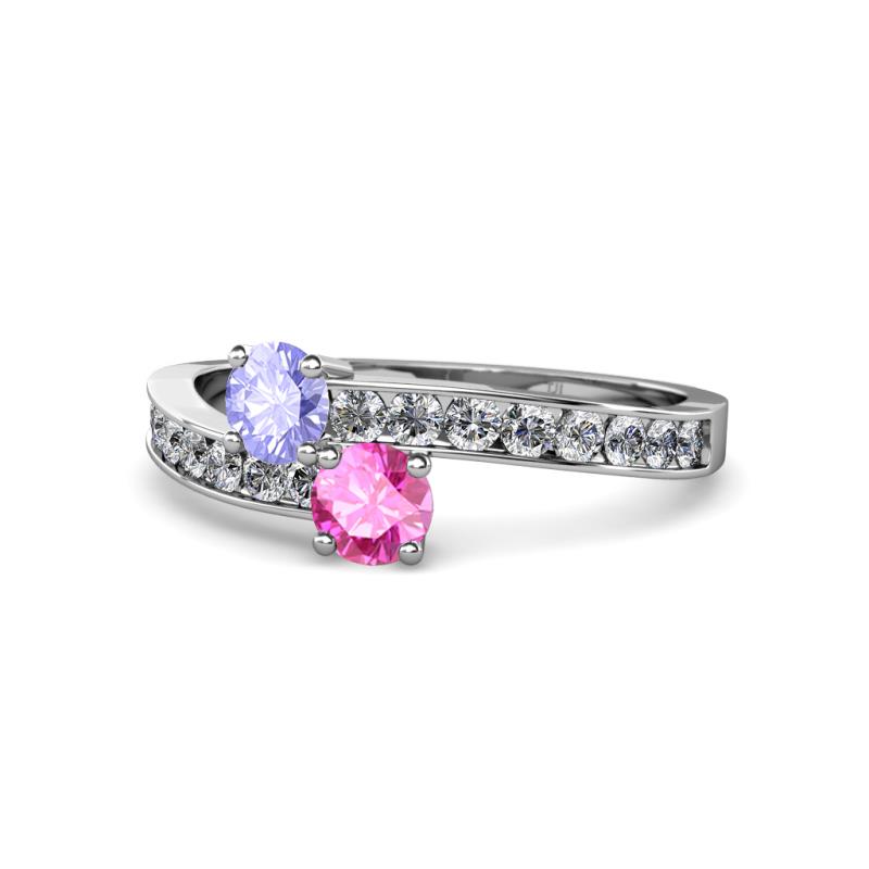 Olena Tanzanite and Pink Sapphire with Side Diamonds Bypass Ring 