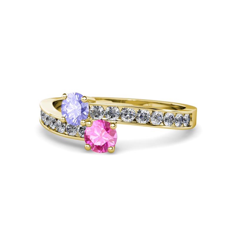 Olena Tanzanite and Pink Sapphire with Side Diamonds Bypass Ring 