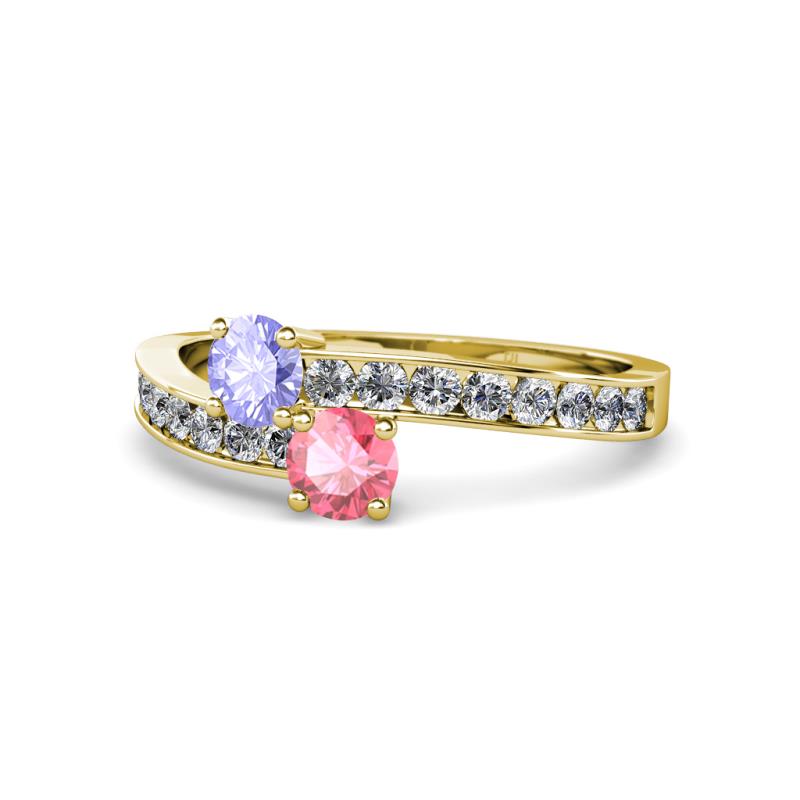 Olena Tanzanite and Pink Tourmaline with Side Diamonds Bypass Ring 