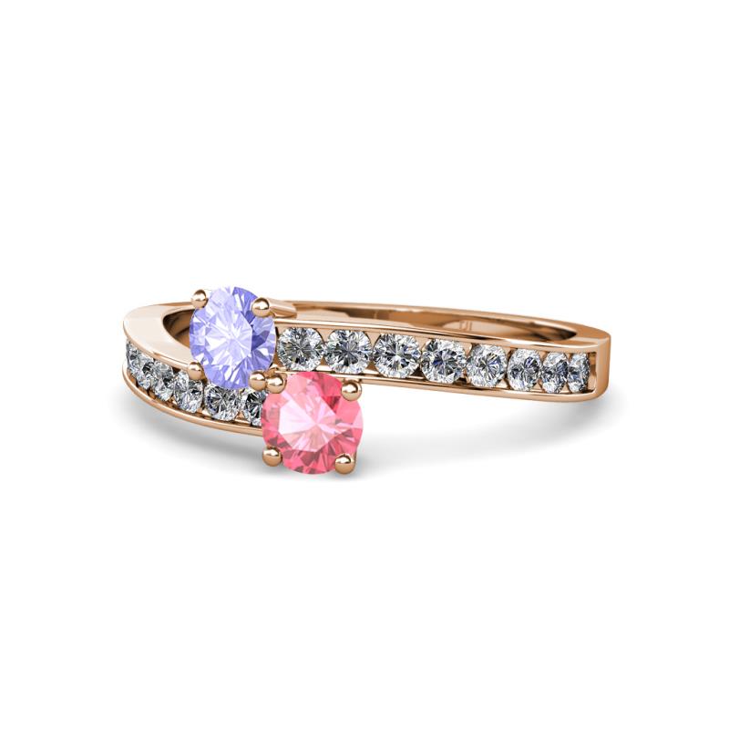 Olena Tanzanite and Pink Tourmaline with Side Diamonds Bypass Ring 