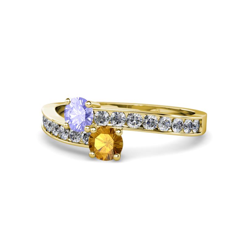 Olena Tanzanite and Citrine with Side Diamonds Bypass Ring 