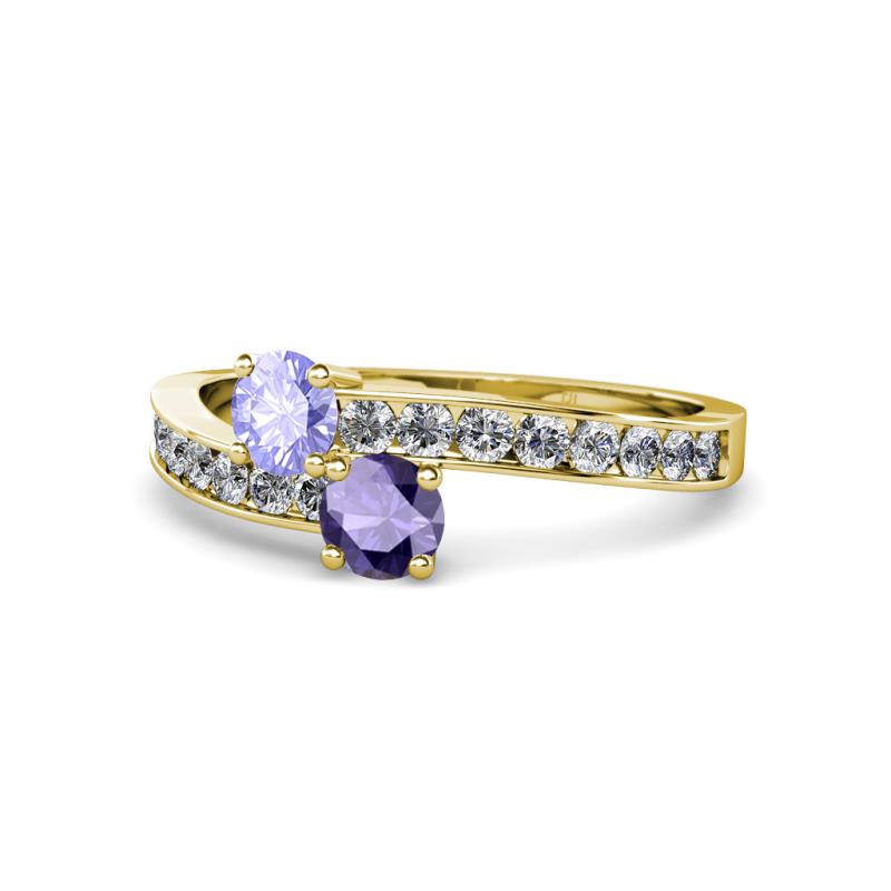 Olena Tanzanite and Iolite with Side Diamonds Bypass Ring 