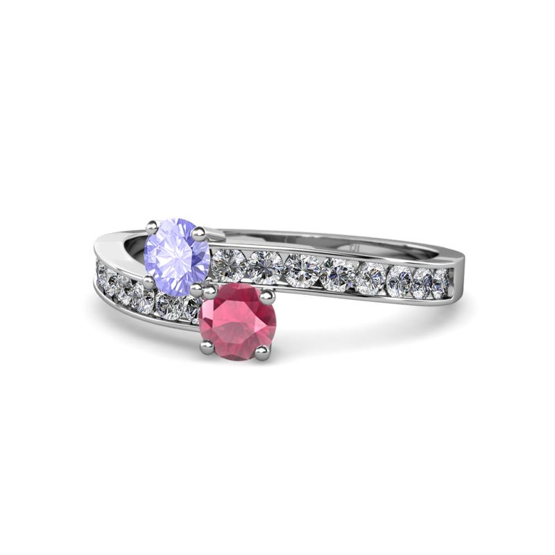 Olena Tanzanite and Rhodolite Garnet with Side Diamonds Bypass Ring 