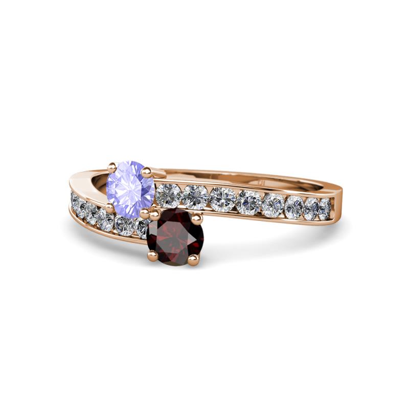 Olena Tanzanite and Red Garnet with Side Diamonds Bypass Ring 