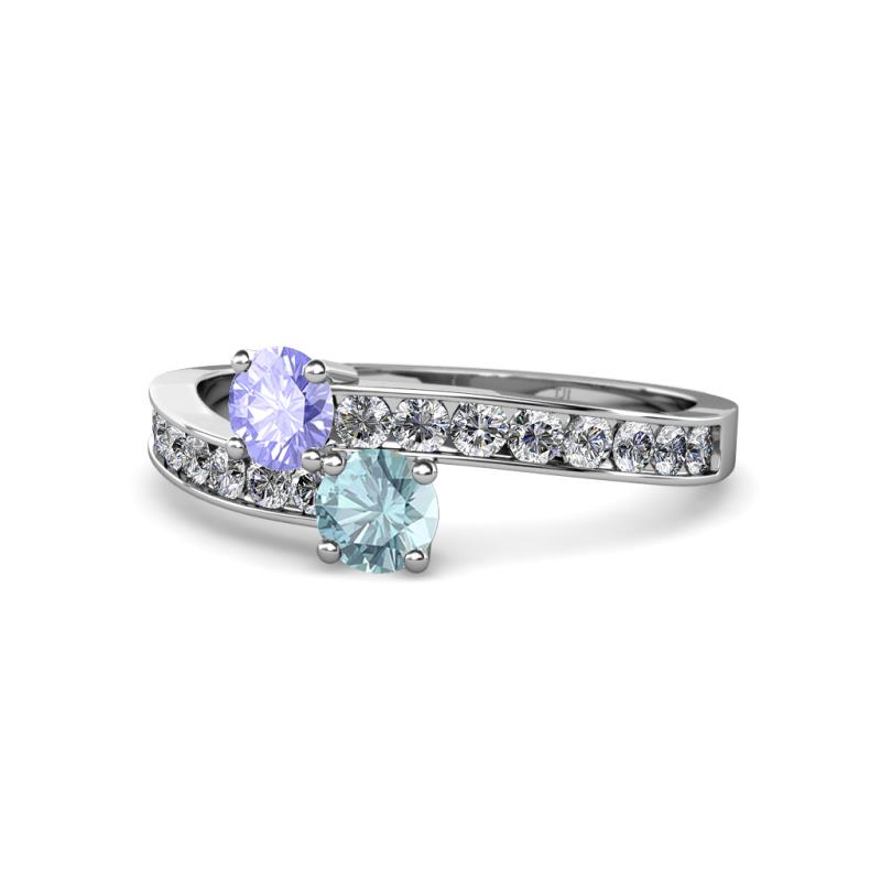 Olena Tanzanite and Aquamarine with Side Diamonds Bypass Ring 