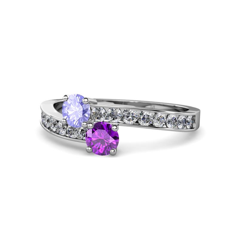Olena Tanzanite and Amethyst with Side Diamonds Bypass Ring 