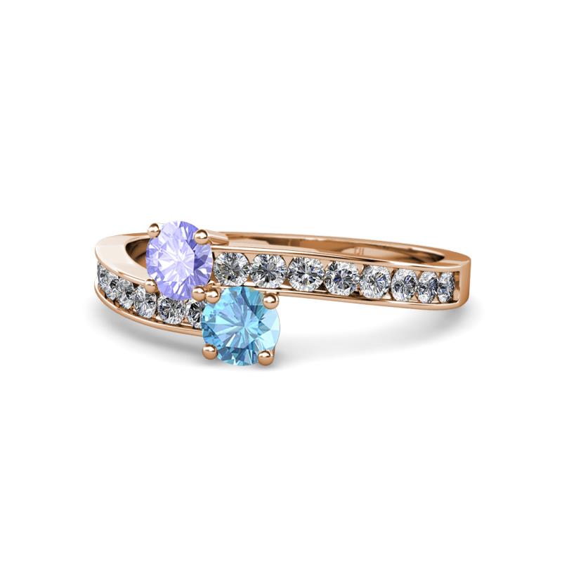 Olena Tanzanite and Blue Topaz with Side Diamonds Bypass Ring 