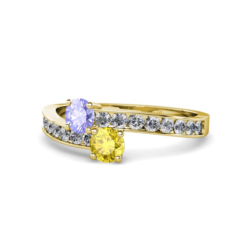 Olena Tanzanite and Yellow Sapphire with Side Diamonds Bypass Ring 