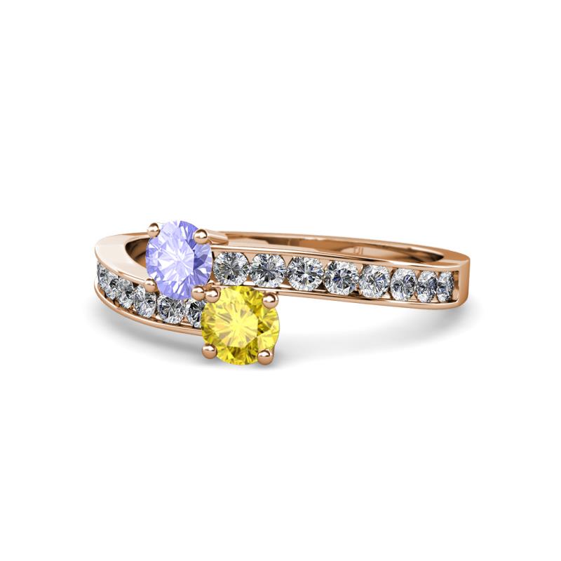 Olena Tanzanite and Yellow Sapphire with Side Diamonds Bypass Ring 