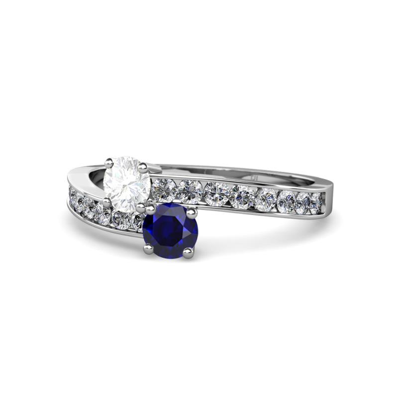Olena White and Blue Sapphire with Side Diamonds Bypass Ring 