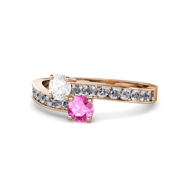Olena White and Pink Sapphire with Side Diamonds Bypass Ring 