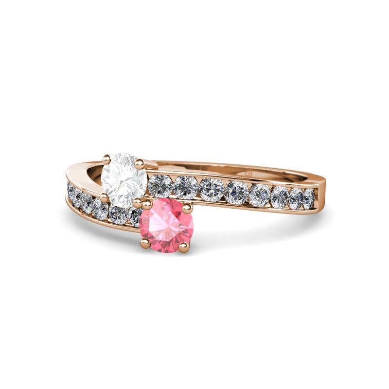 Olena White Sapphire and Pink Tourmaline with Side Diamonds Bypass Ring 