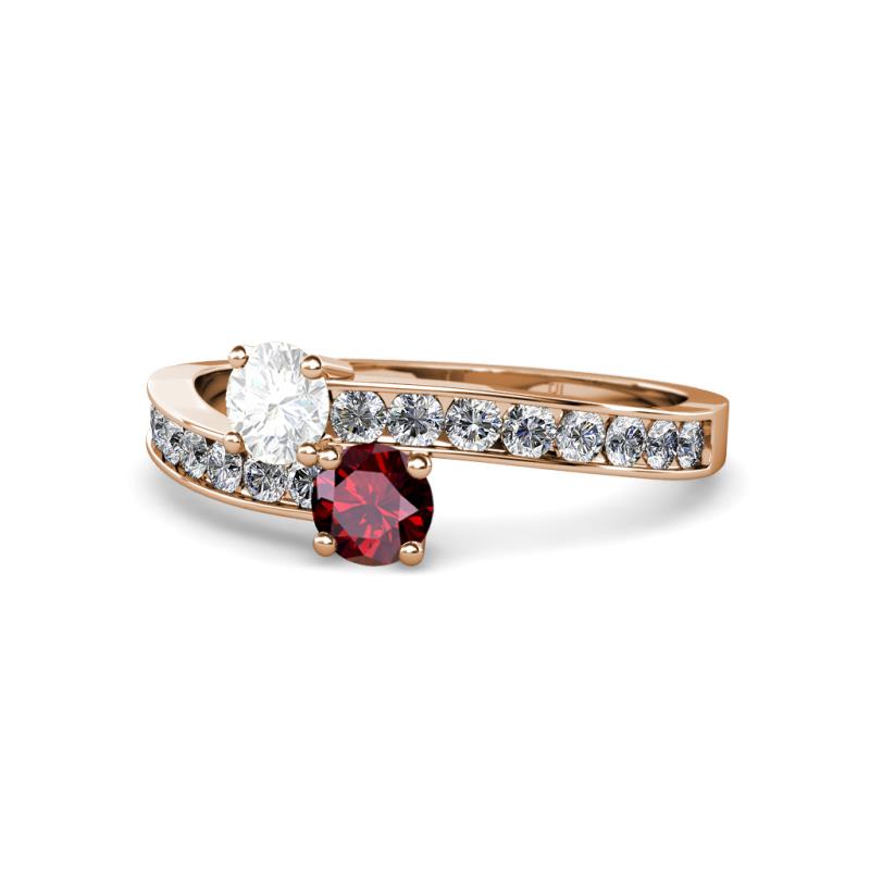 Olena White Sapphire and Ruby with Side Diamonds Bypass Ring 
