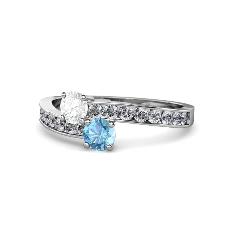 Olena White Sapphire and Blue Topaz with Side Diamonds Bypass Ring 
