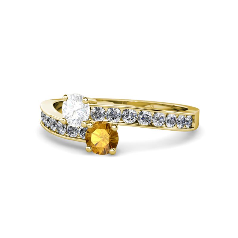 Olena White Sapphire and Citrine with Side Diamonds Bypass Ring 