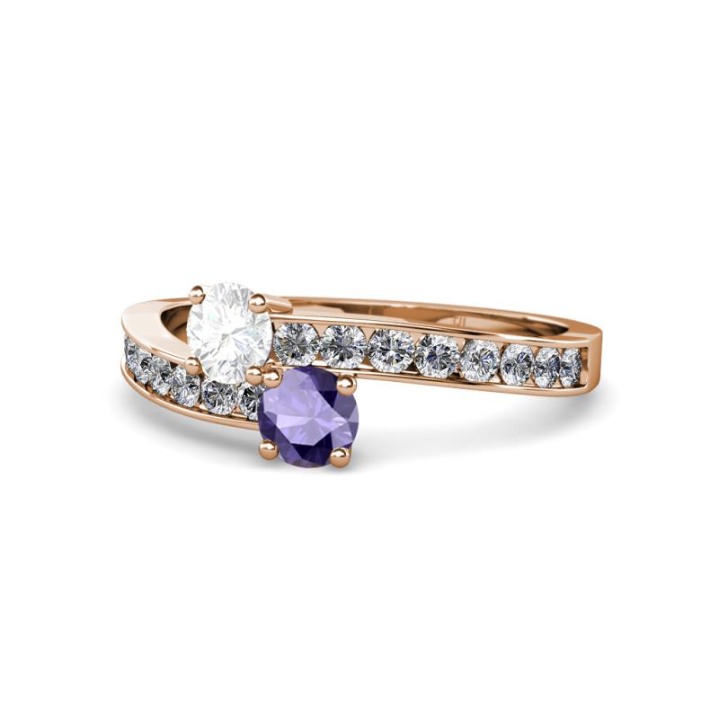 Olena White Sapphire and Iolite with Side Diamonds Bypass Ring 